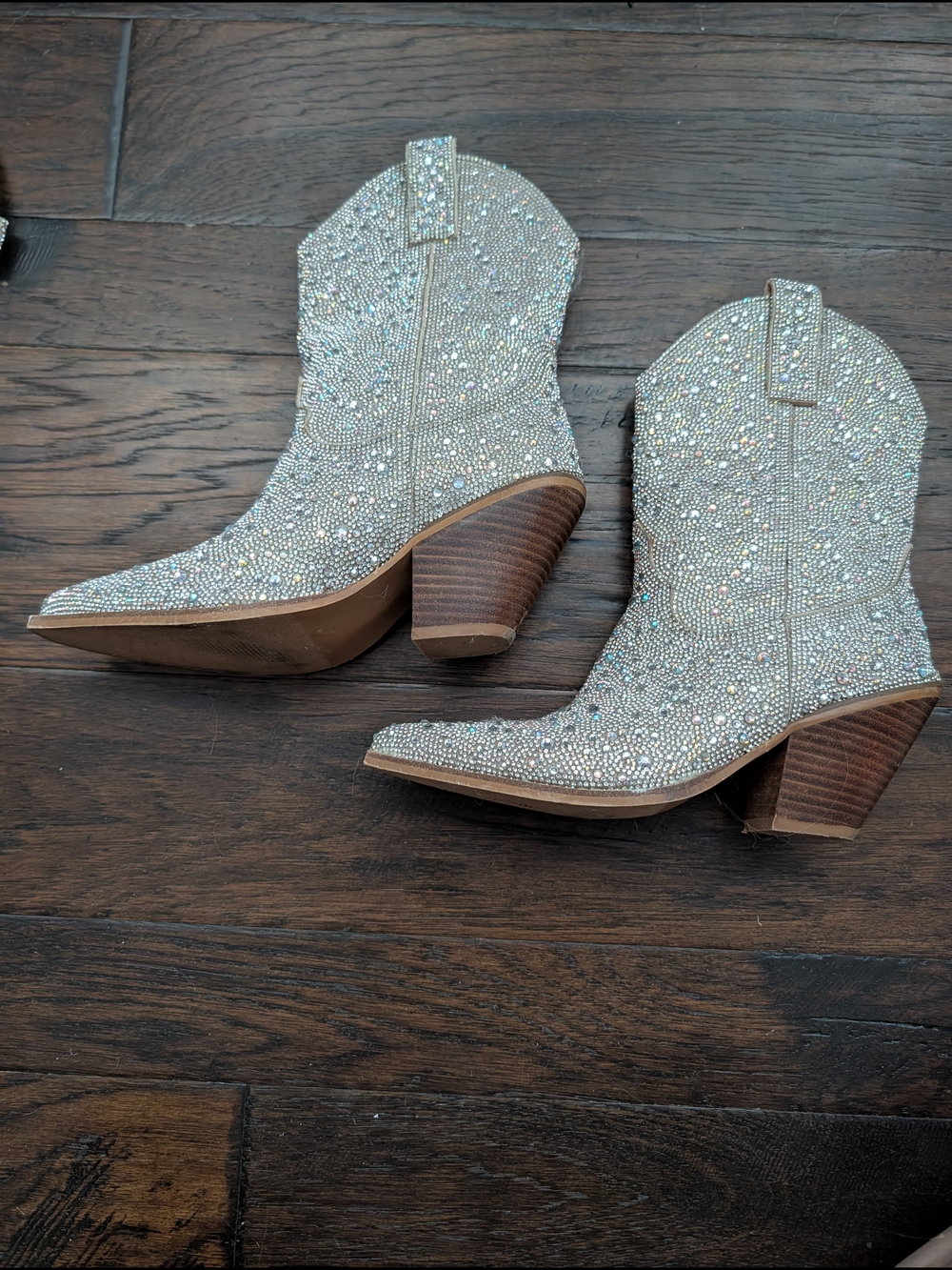 Women’s Sparkle Western Ankle Boots - Silver Rhinestone